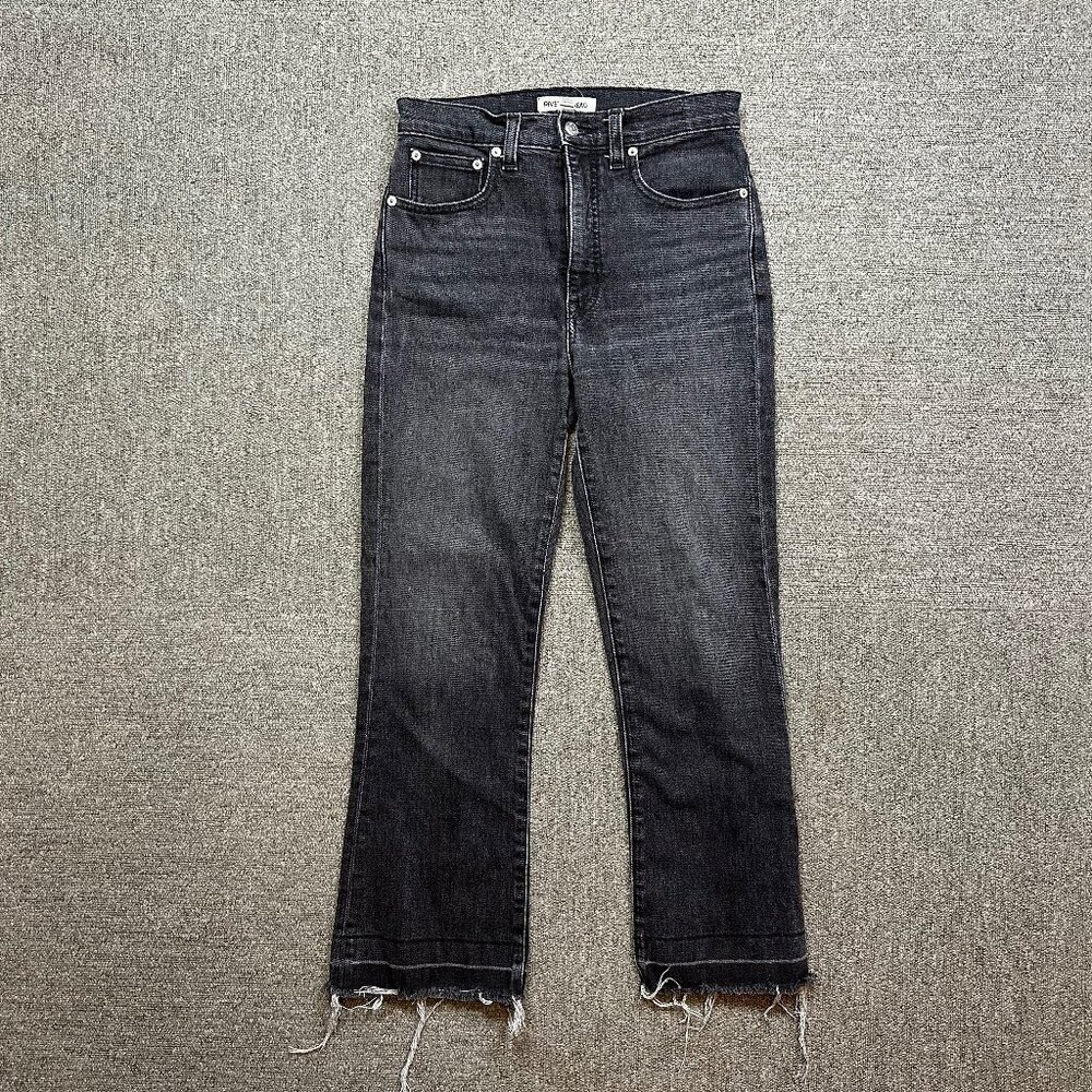 Rivet & Thread Madewell Cali Demi-Boot Jeans Raw Hem in Dark Grey Wash Size 26